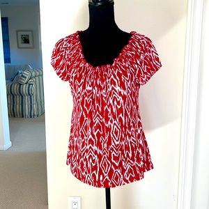 Summer red and white travel blouse by Carol Rose